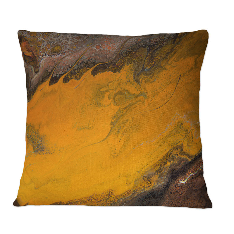 Coussin décoratif orange et noir - vagues modernes en marbre, 16 po x 16 po