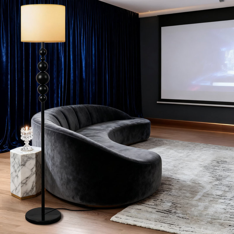 Lampe sur pied de style Mid-Century moderne avec ampoule, lumière debout de 63 pouces de haut avec base en marbre, abat-jour en tissu blanc, 3 températures de couleur, interrupteur rotatif pour le salon, la chambre à coucher, le bureau