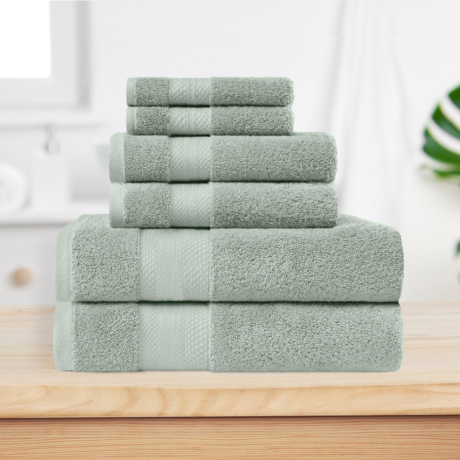 Finnian Turkish Cotton Bath Towel, Olive Green, 6 Piece Towel Set