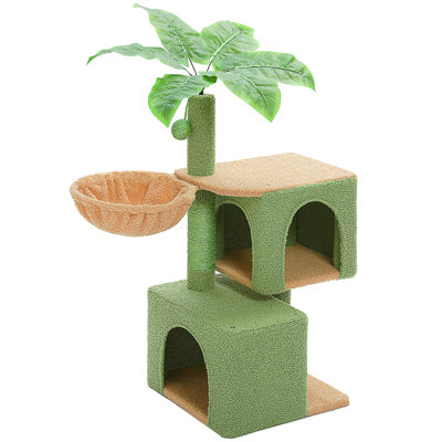 Arbre à chat 43 po pour chats d'intérieur, arbre à chat avec poteaux à griffer, 2 grands condos et hamac profond, arbre d'activités pour chatons