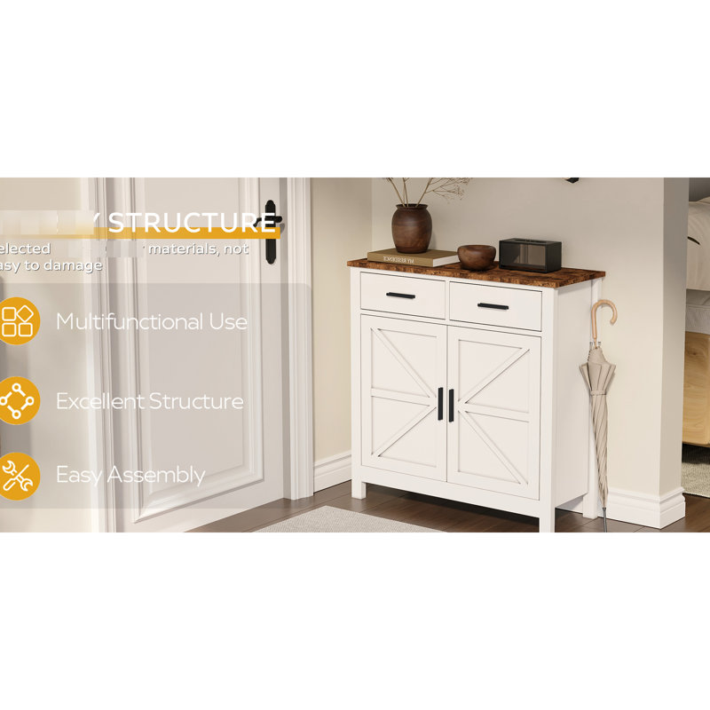Armoire de cuisine, armoire de ferme moderne avec rangement, café avec 2 tiroirs et 2 portes, buffet de plancher pour le salon, la salle à manger et la salle de bain