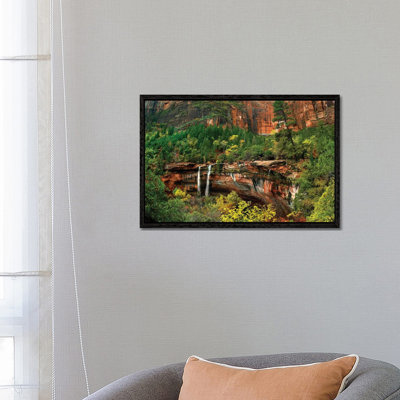 Cascades Tumbling  At Emerald Pools Note The Black Streaks Called Desert Varnish Zion National Park 1 Piece Wall Art on Canvas