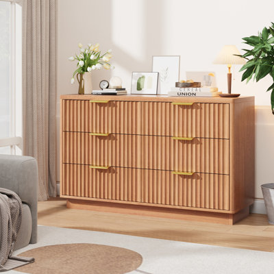 47" Modern 6 Drawer Dresser, Wood Chest of Drawers Storage Cabinet