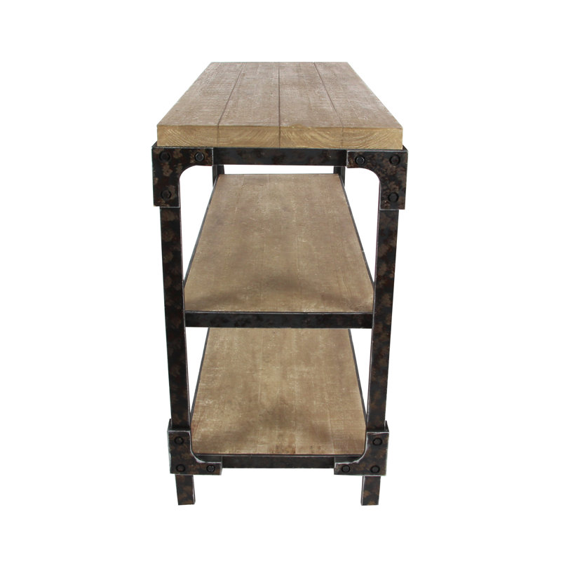 Brown Industrial Wood and Metal 3-Tier Console Table with Storage
