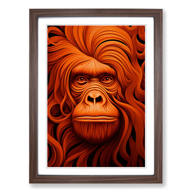 Orangutan Op No.2 - Single Picture Frame Print on Wood, 46cm H x 34cm W x 2cm D, Walnut