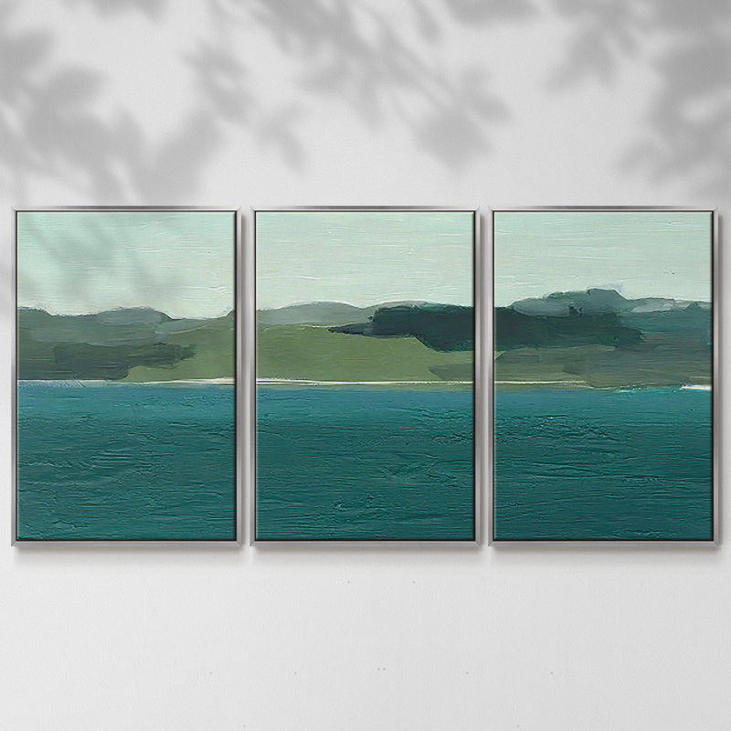 «Calming Lake View I», 3 pièces, H 36 po x l 75 po x P 2 po, Argent