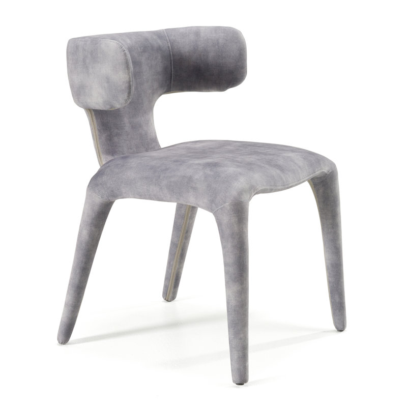 Chaise avec accoudoirs à oreilles Margart, Velours gris bleuté