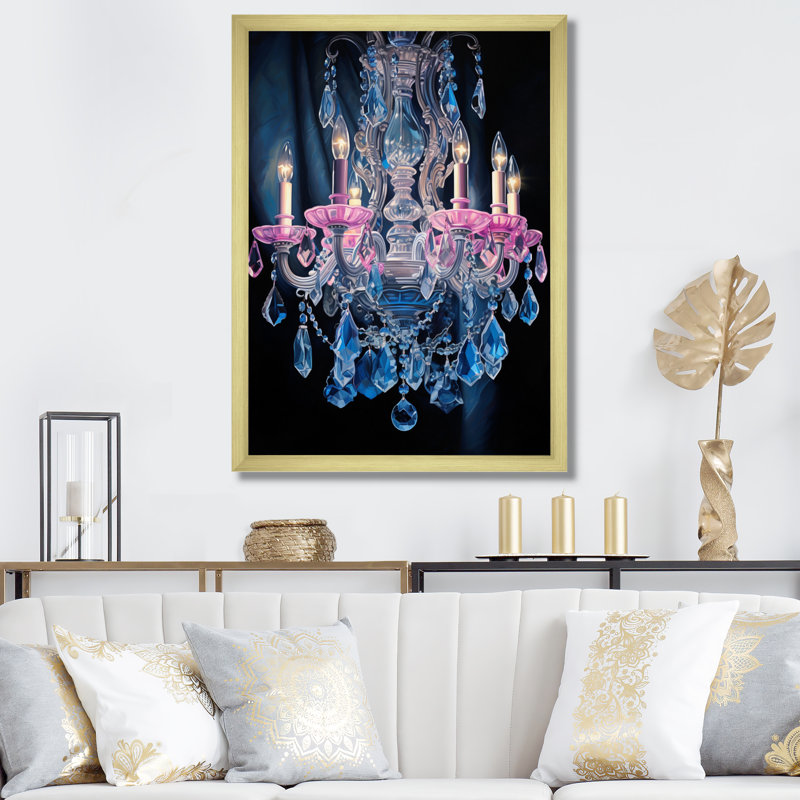 «Chandelier Harmony in Contrasts III», reproduction sur toile, H 32 po x l 16 po x P 1 po, Encadrement doré