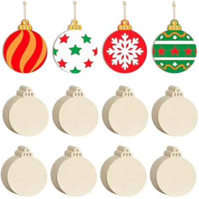 Wooden Christmas Ornaments To Paint Bell Decoration Cutouts Unfinished 36PCS, DIY Blank Unfinished Christmas Tree Wood Discs Ornament For Home Crafts Hanging