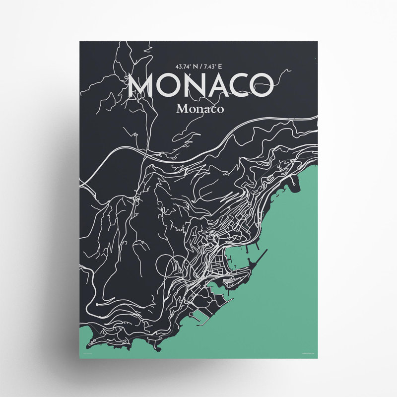 Monaco City Map In Dream - No Frame Print, 24cm H x 18cm W x 0.05cm D