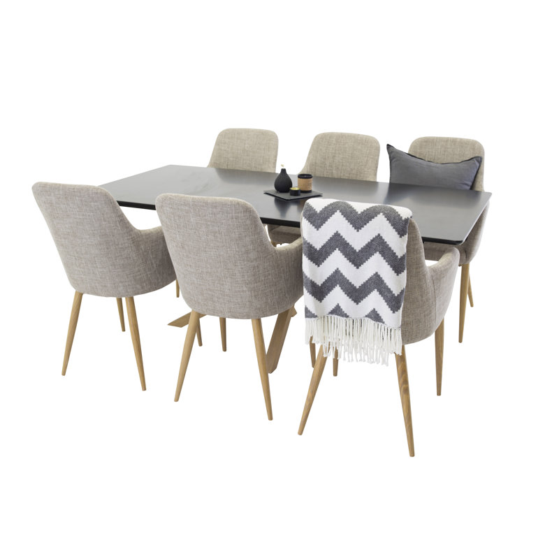 Chelsey 6 - Person Dining Set, Light Grey/Oak, Black