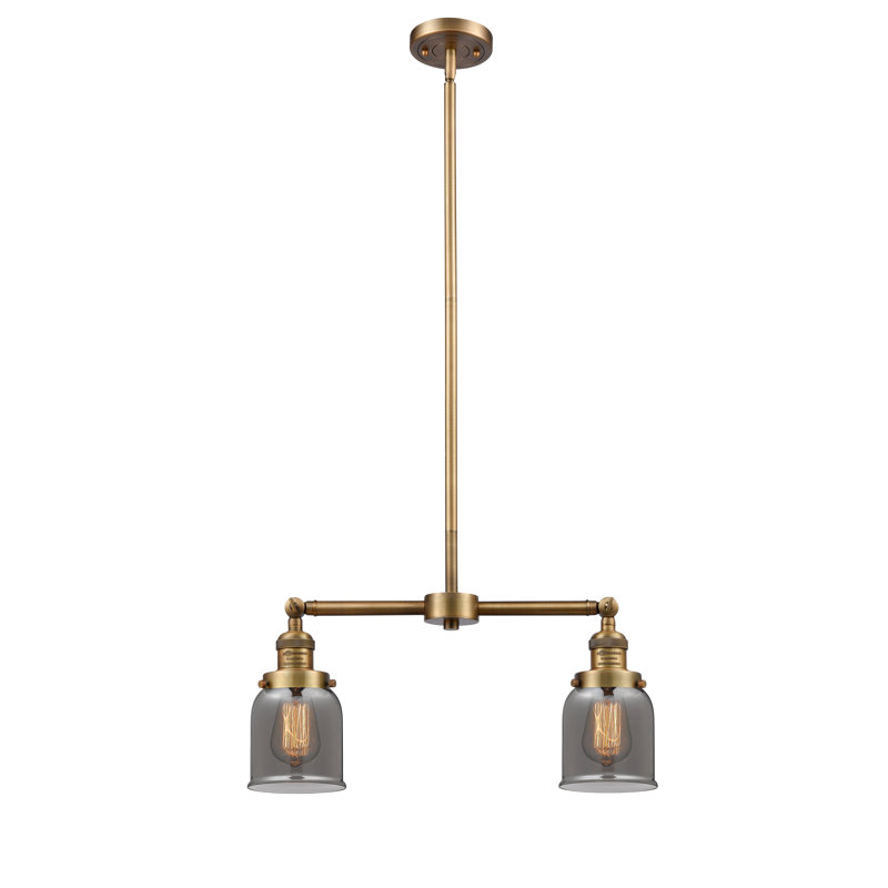 Bell - 2 Light 21" Island Light, Plated Smoked, 6 Watt Vinage LED Bulb, Brushed Brass
