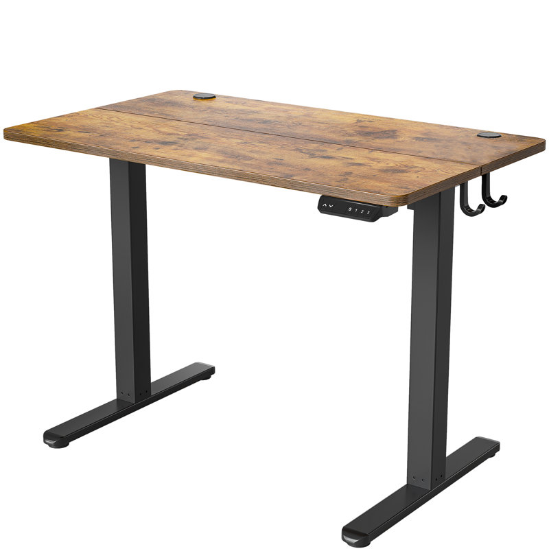 Adjustable Metal Base Standing Desk, Rustic Brown/Black, 27.00" H x 63.00" W x 24.00" D 