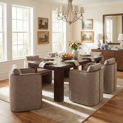Calder 6-Person Dining Table Set With Upholstered Arm Chairs & Wooden Frame
