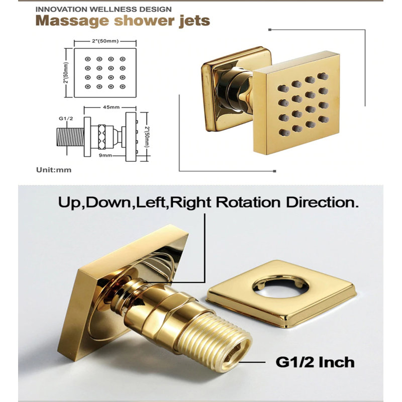 24K- Gold LED 3 way Function diverter with hand spray and 6 body jets 