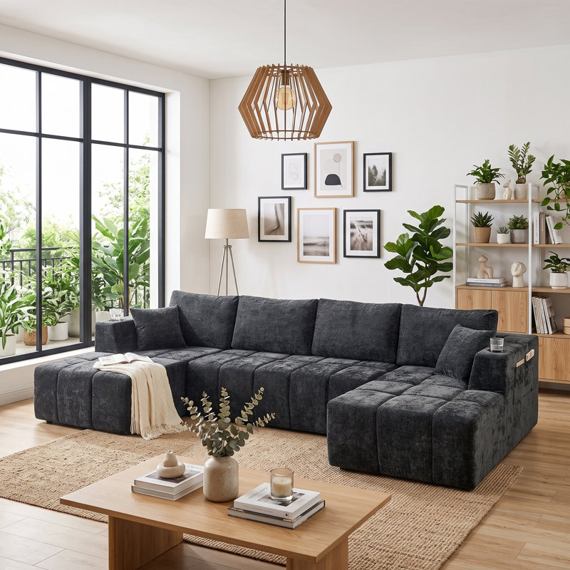 Canapé modulaire en chenille Aino, Noir