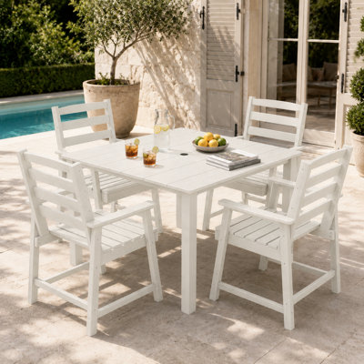 Ensemble de salle à manger pour l'extérieur en PEHD pour 4 personnes, 1 table carrée et 4 fauteuils