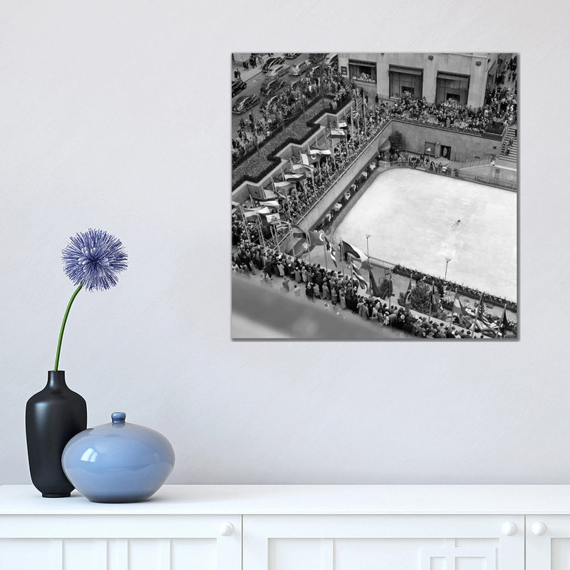 1940s Crowd Watching Skater Rockefeller Center Ice Skating - Wrapped Canvas Print, 45.72 cm H x 45.72 cm W x 3.175 cm D