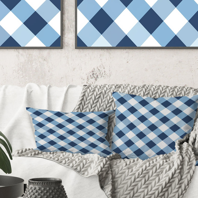 Imprimé vichy bleu et blanc - coussin décoratif moderne, H 16 po x l 16 po
