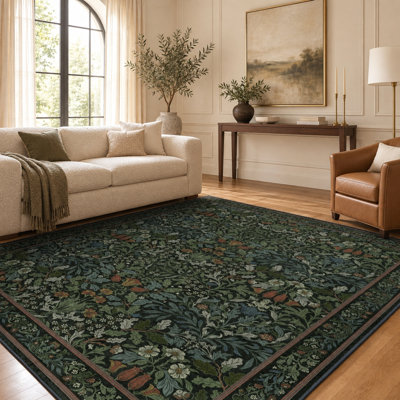 Oriental Vintage Machine Washable Non-Slip Dark Green Indoor Area Rug