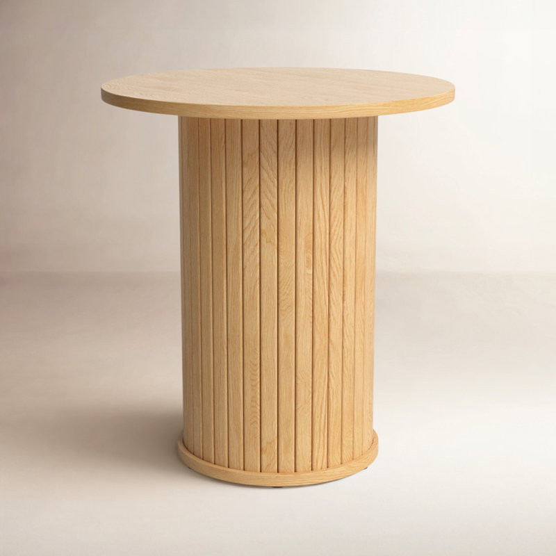 Iris Round Fluted Pedestal End Table , Natural Oak