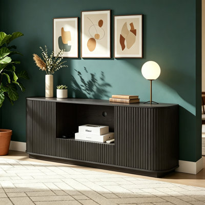 Buffet 64 "de long à rayures verticales et 2 portes cannelées