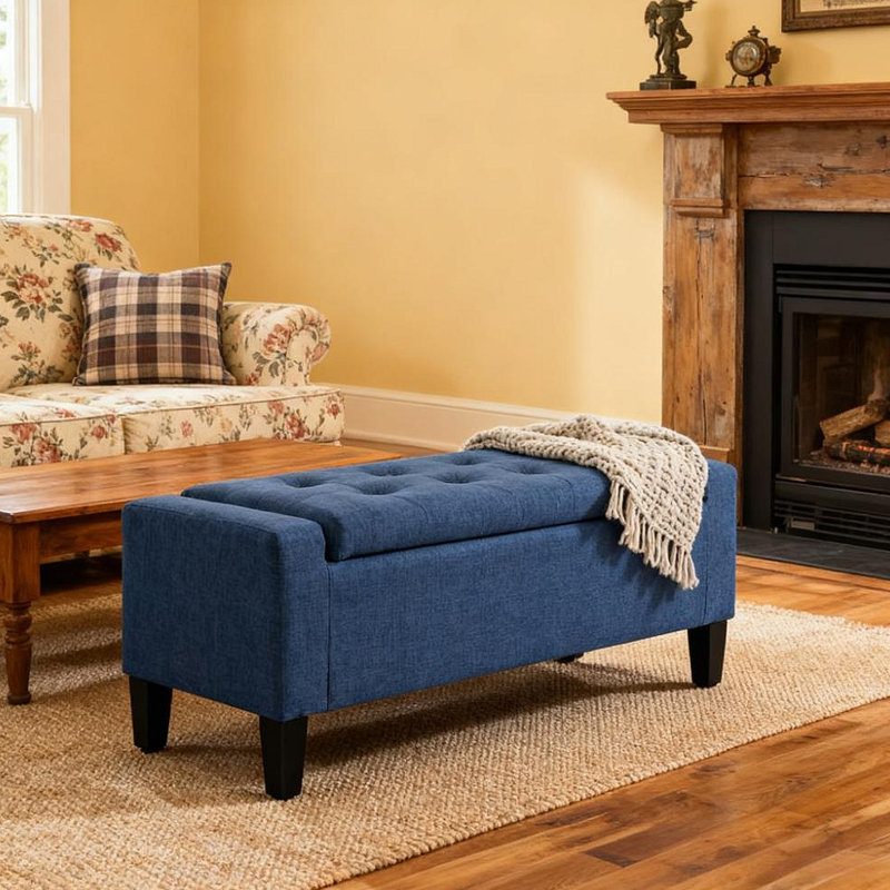 Banc de rangement avec repose-pieds, banc d'entrée rembourré avec siège, avec plateau relevable et pieds en bois d'hévéa
