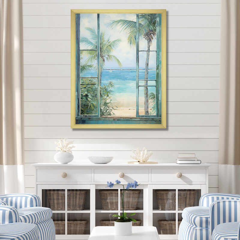 «Tropical beach Windows horizon I» - Impression sur toile côtières, H 40 po x l 30 po x P 1,5 po, Cadre doré simple