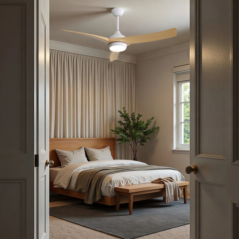 AuraVista Lite 52 in. Reversible Ceiling Fan with LED Light and Remote, Oak/White