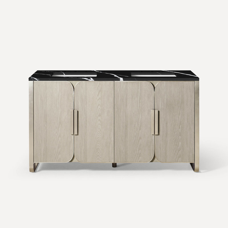Bergman 60" Bathroom Vanity with Vanity Top, Eternal Marquina, Natural Gray with Brushed Pewter