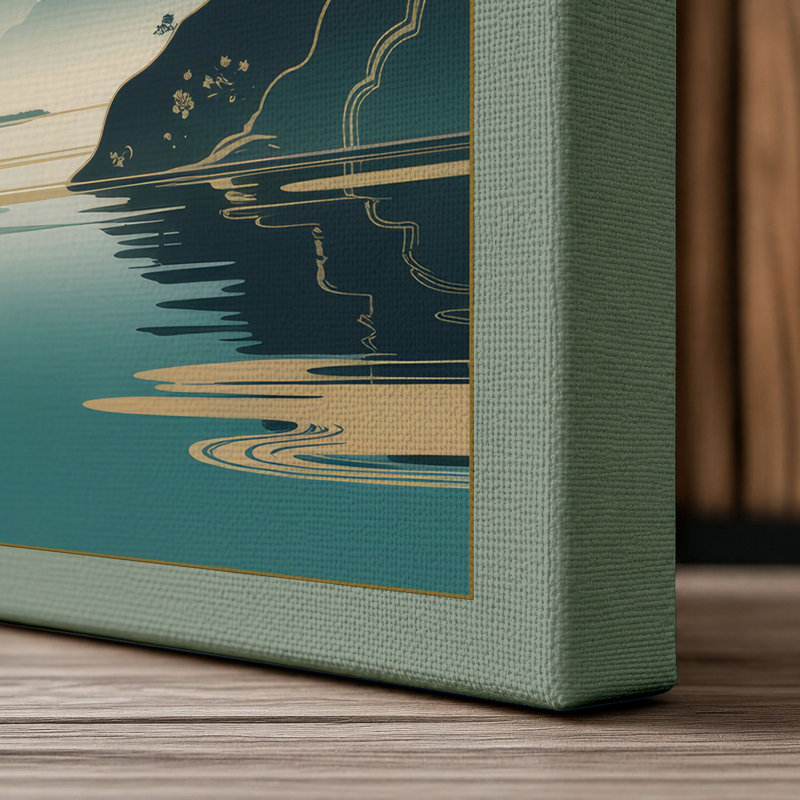 Misty Mountain Sanctuary Japandi 1 Piece Wrapped Canvas Wall Art, 18x12 - 45.7 x 30.5 cm, Sage Border