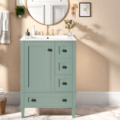Meuble-lavabo vert clair compact avec lavabo en céramique, style moderne