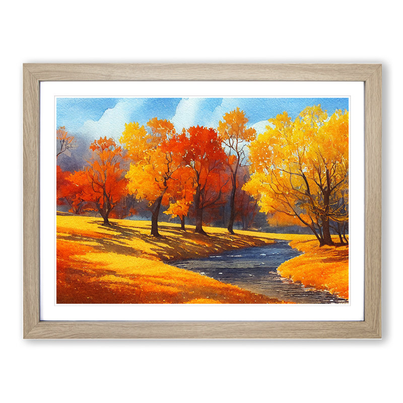 Autumn Forest In Watercolour Vol.4 - Single Picture Frame Print, 46cm H x 64cm W x 2cm D, Oak Framed