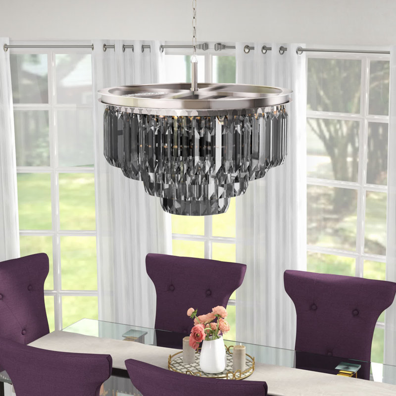 Yazmin 17 - Light Dimmable Tiered Chandelier, Gray, Polished Nickel