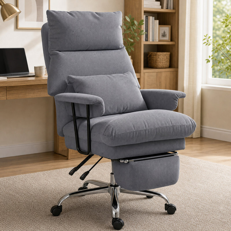 Durable Cozy Executive Office Chair with Lumbar Support, Footrest, High Back Reclining Overstuffed Desk Chair with