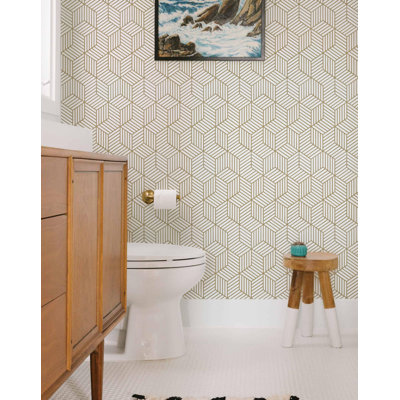 Modern Gold Geometric Hexagonal Wallpaper | Easy Peel And Stick | 14.5 Sq.Ft Coverage