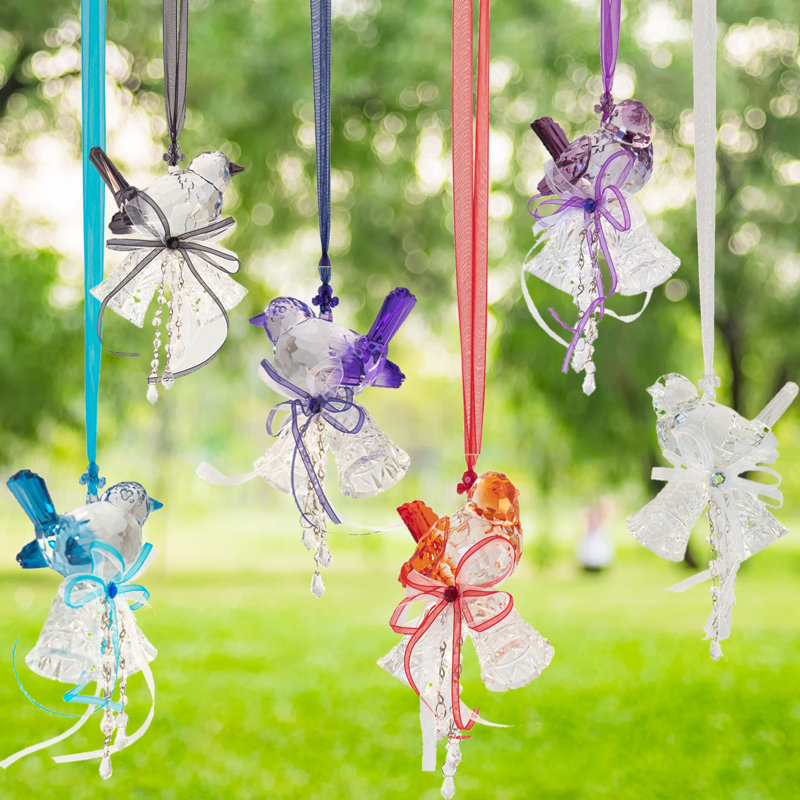 Ensemble de 6 figurines de moineau suspendues en acrylique avec clochettes (ensemble de 6)