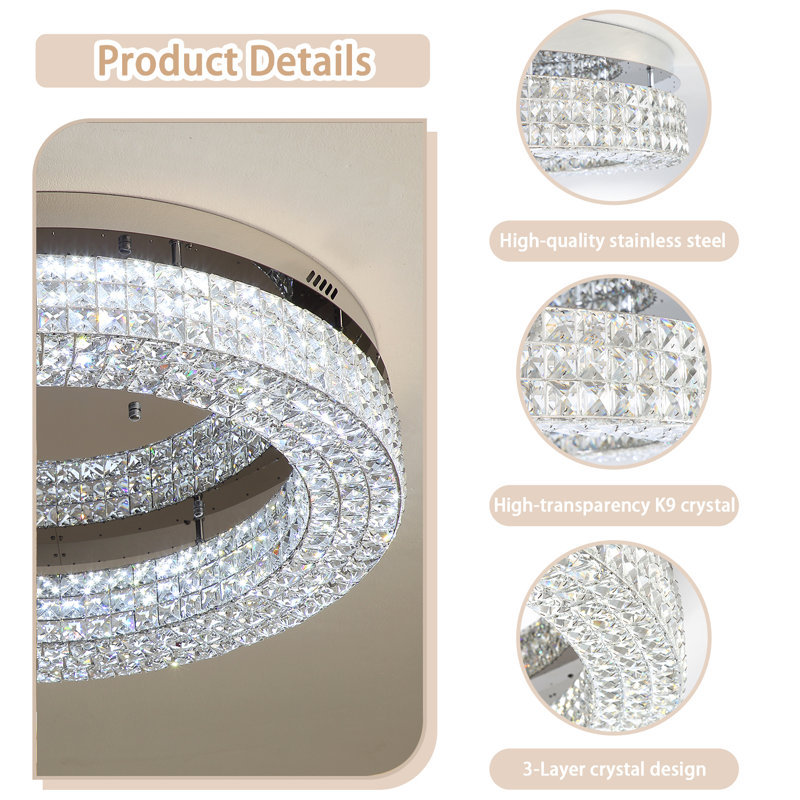 24" Crystal Chandeliers,round Chandelier For Living Room Modern Ceiling Light Fixture Lamp For Foyer Bedrooms Dining Room Hallway