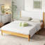 Solid Rubber Wooden Bed With Boucle Upholstered Headboard, Enhanced By Support Feet