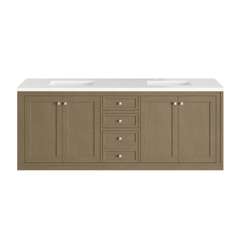 Chicago 72'' W Double Vanity, White Zeus, 8" Widespread, Walnut Whisper