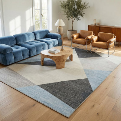 Tapis à motif abstrait bleu / gris 5 pi x 8 pi (5 pi 3 po x 7 pi 7 po) Luca Branch