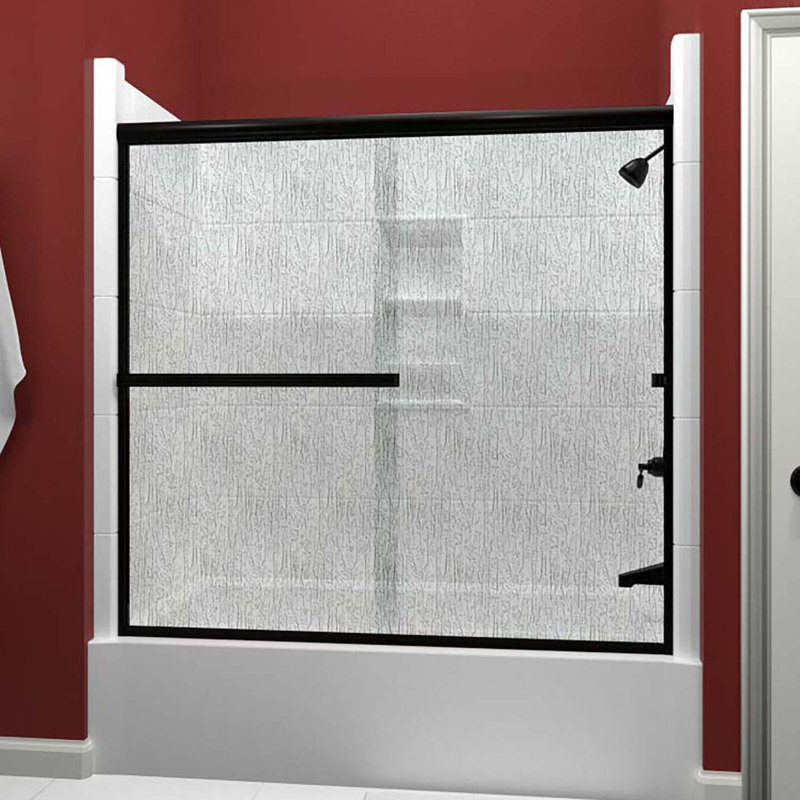 Lete - W x 55.375'' H Bypass Door Semi-Frameless Tub Door with, Anodized Oil Rubbed Bronze, Reeded