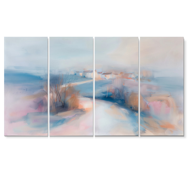 «Grey Pink Minimalisme» Village Mirage III - ensemble d'art mural sur toile, H 28 po x l 48 po