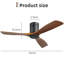 132CM Solid Wood 3-Blade Propeller Ceiling Fan with Remote Control-2115795556
