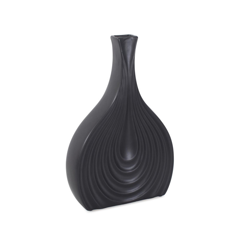 Morea Tapered Matte Black Ceramic Onion Vase, 18.5" H x 7.88" W x 3" D
