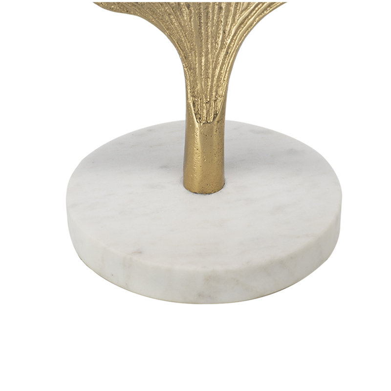 Lampe de table D13x22,2 "or et blanc avec motif de feuille (assemblage de l'abat-jour requis)