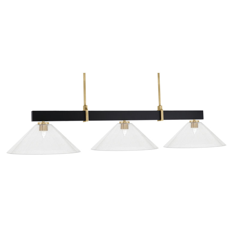 Bar 3 lumières Raheemah Wellington, Noir mat / laiton, Transparent, H 10,25 po x l 16 po x P 16 po
