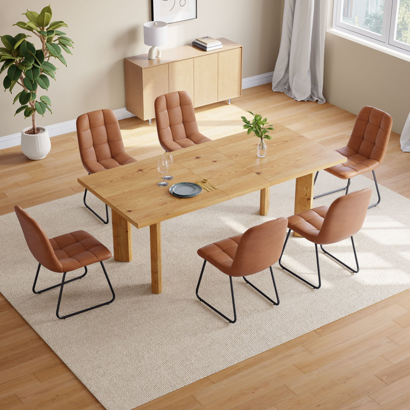 7-Piece Extendable Dining Table For 6-8, Modern Wood Kitchen Table Rectangular Table For Dining Room, Living Room, Brown