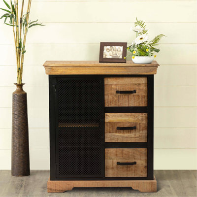 Armoire de bureau Javarrius avec 3 tiroirs et structure en métal, chêne brun et noir