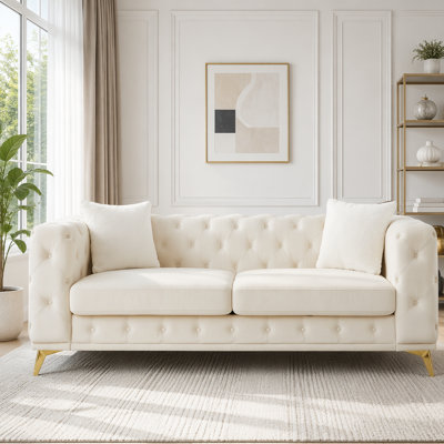 Chesterfield-Style Velvet Sofa with Tufted Detailing and Metal Legs